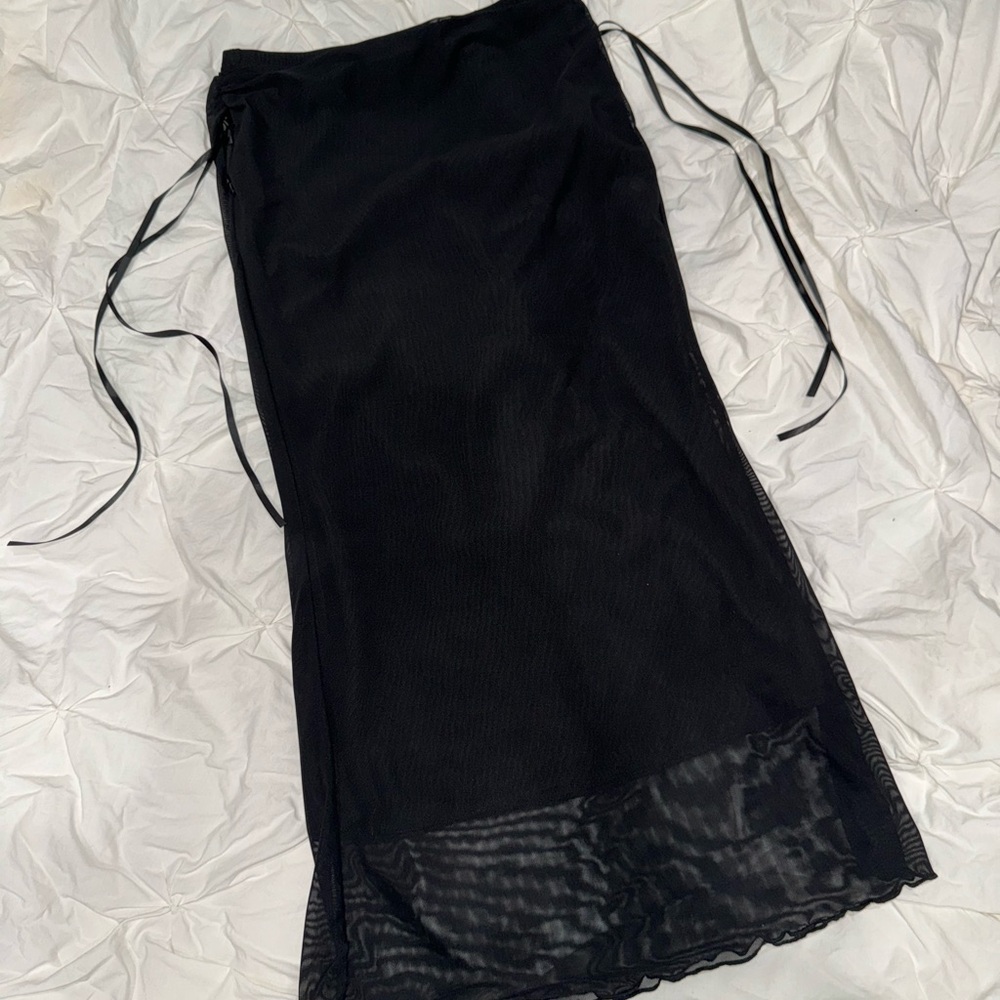 Black Maxi Pencil Skirt with Tie Front and Slit for Night Out